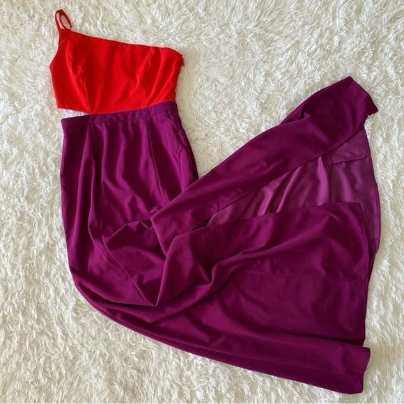Maniju Colorblock One Shoulder Dress - Size S (Red/Purple) - Picture 6 of 10